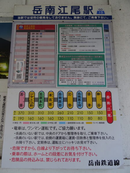 岳南電車の時刻表と運賃表