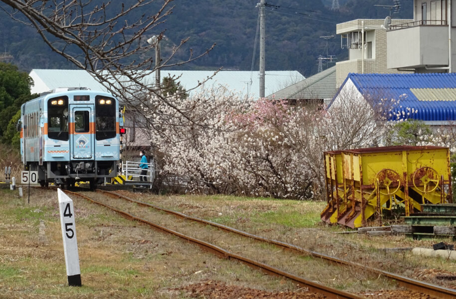 気賀駅に到着するゆるキャン△ラッピング列車