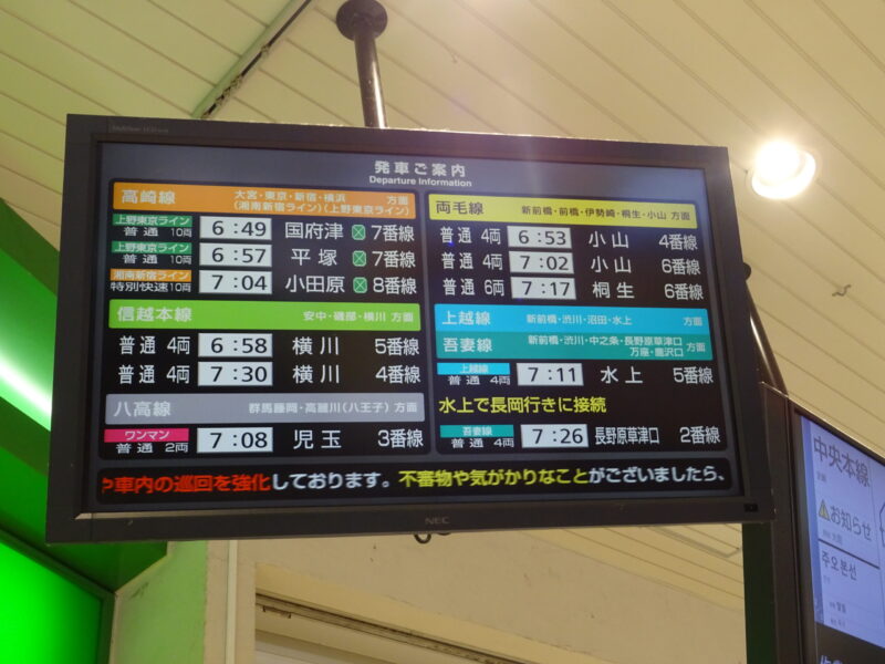 高崎駅改札前の発車案内表