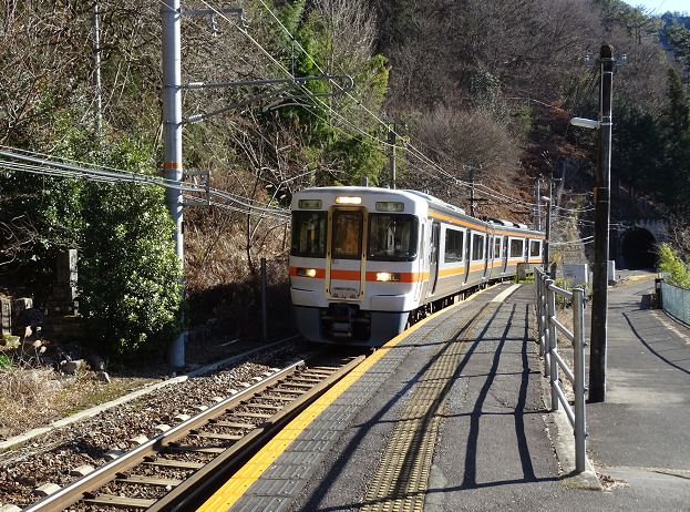 為栗駅に到着する飯田線の普通列車