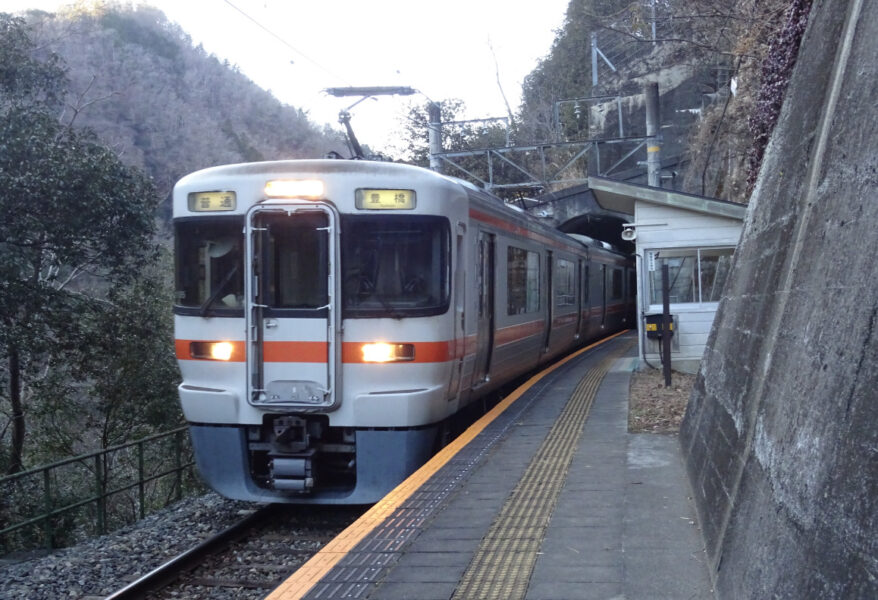 田本駅に到着する豊橋行きの普通列車