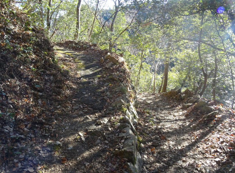 田本集落と竜田橋への分岐点