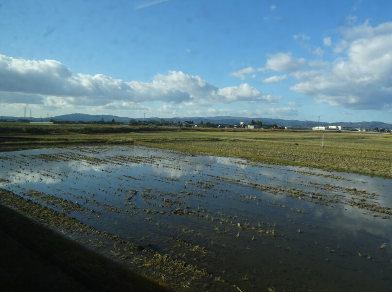 田畑が広がる城端線