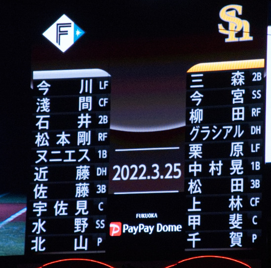 ２０２２年開幕戦・ホークスVSファイターズのスターティングメンバー