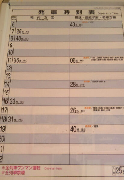 ２０１３年当時の抜海駅発車時刻表（宗谷本線）