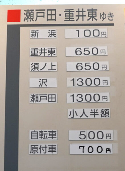 瀬戸内クルージング・尾道⇔瀬戸田運賃表