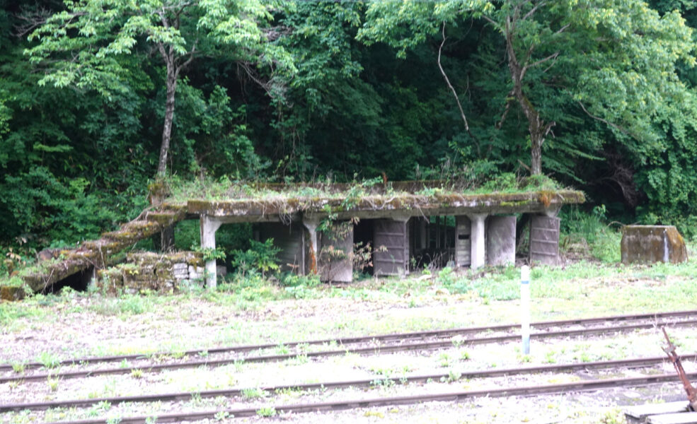 備後落合駅の側線近くにある廃ホーム