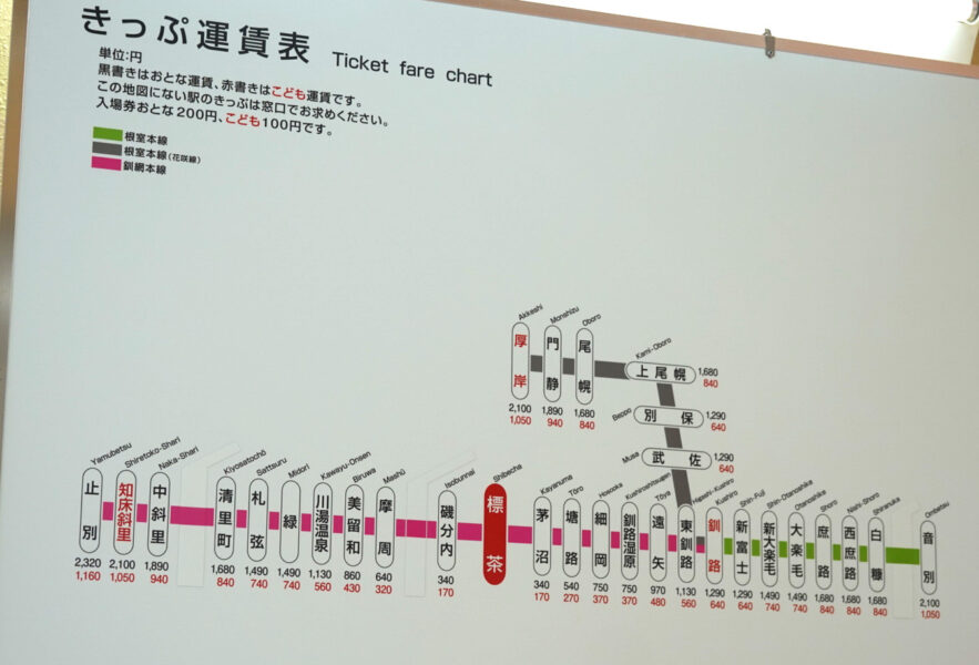 標茶駅からの運賃表