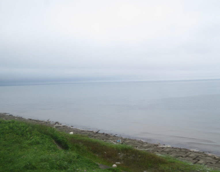 陸奥湾の近くを走る大湊線