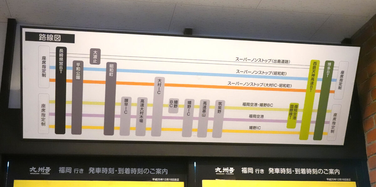 九州急行バス・路線図（長崎県営バスターミナル）