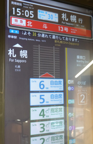 長万部駅の特急列車乗車位置案内