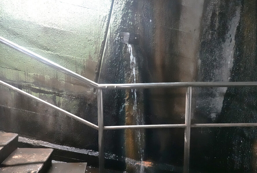 階段横から溢れる湧水（土合駅）